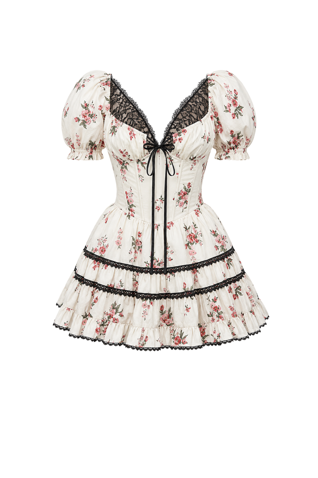 Mini Corset Cotton Dress with Short Sleeves