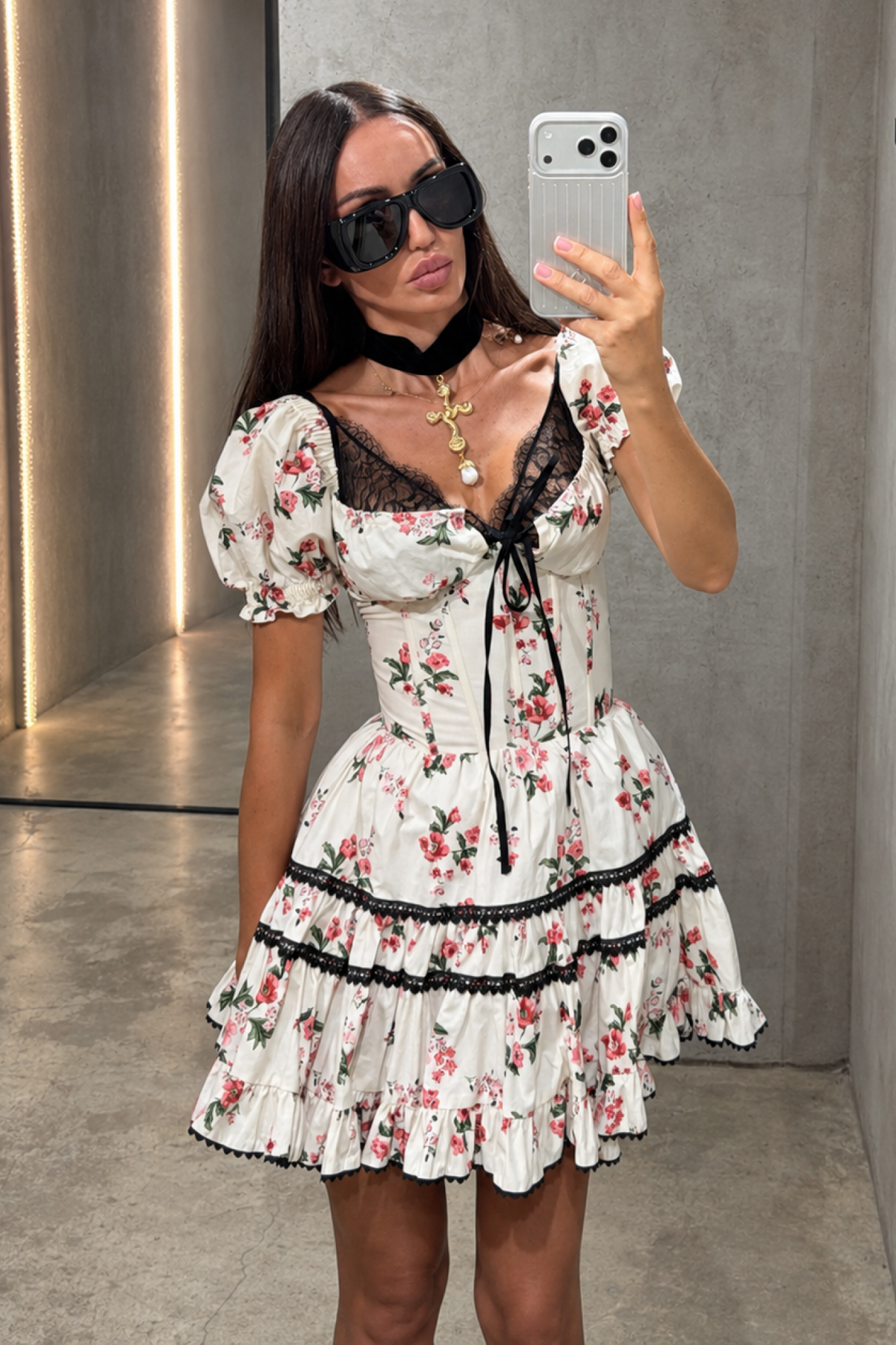 Mini Corset Cotton Dress with Short Sleeves