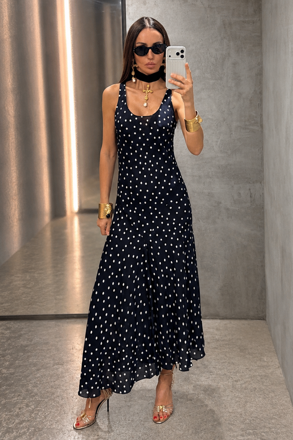 Long Polka Dot Silk Dress