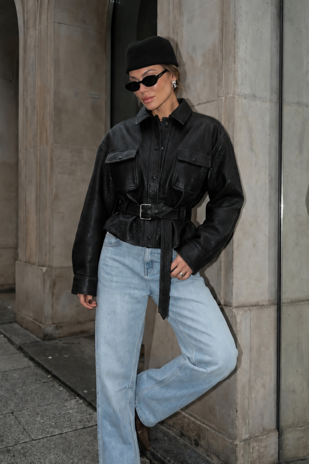 Leather Jacket with Belt