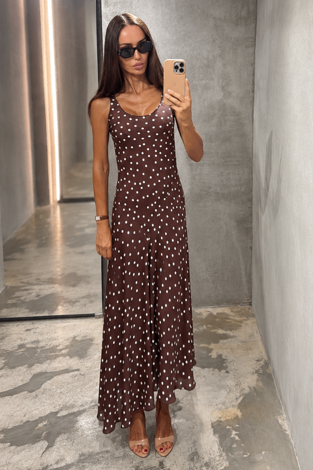 Long Polka Dot Silk Dress