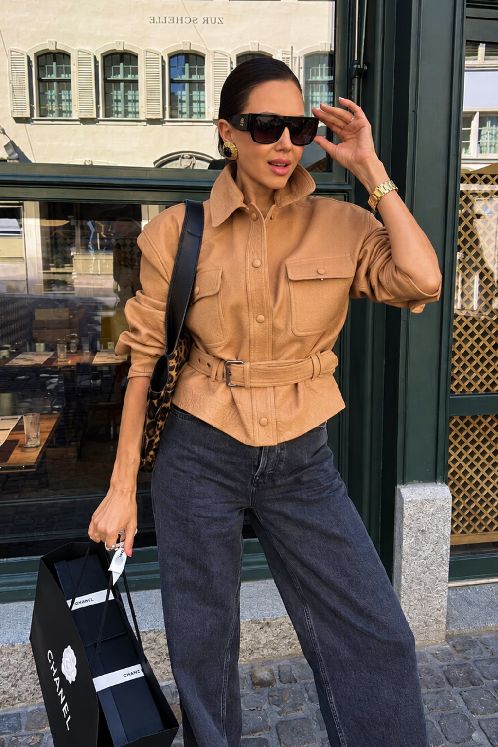 Leather Jacket with Belt