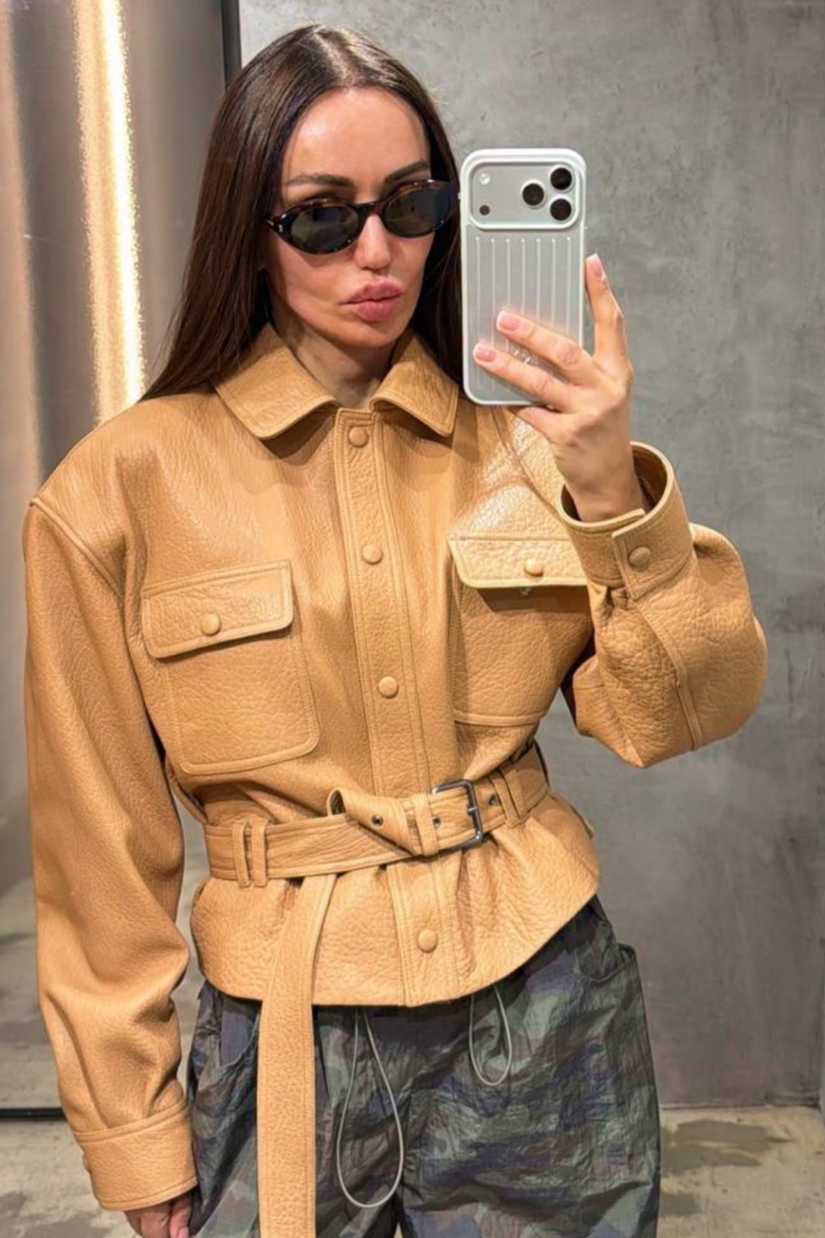 Leather Jacket with Belt