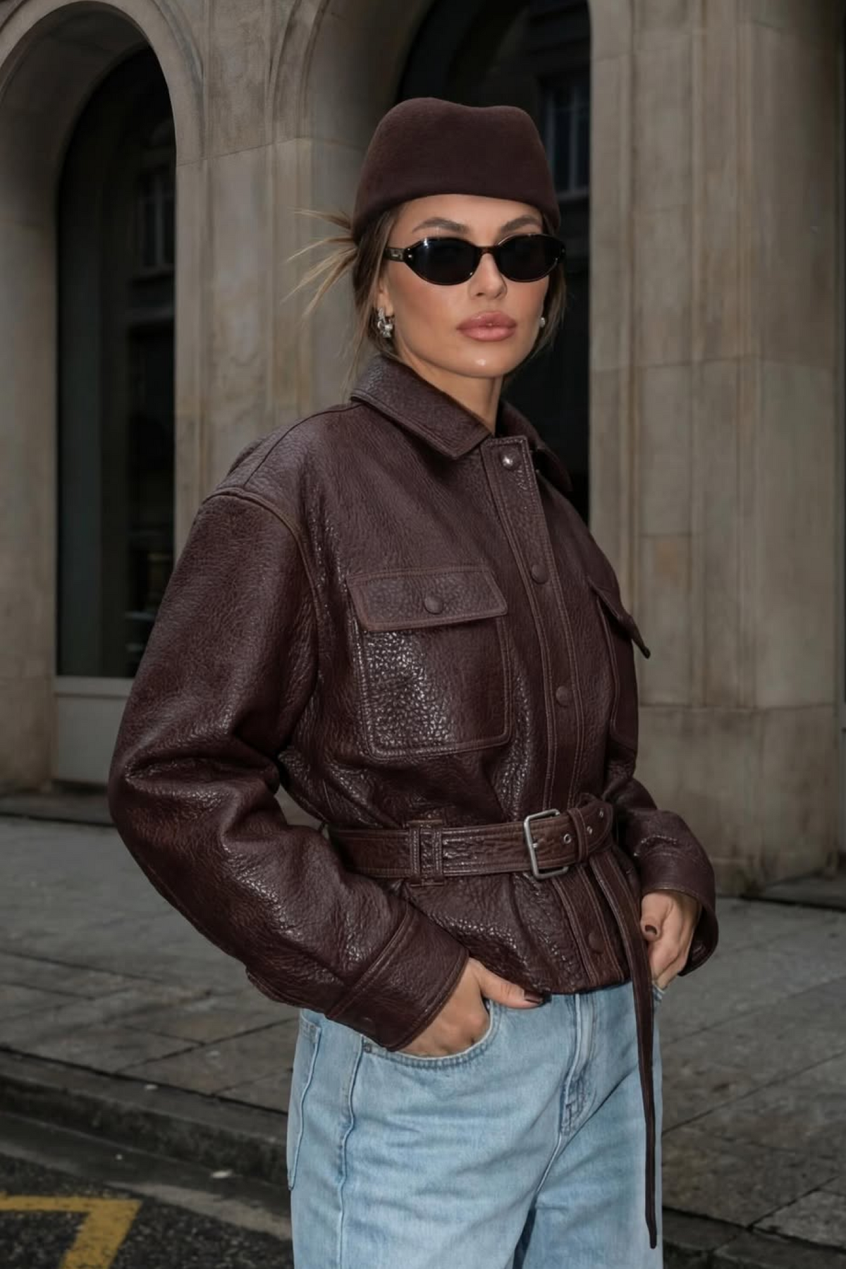 Leather Jacket with Belt