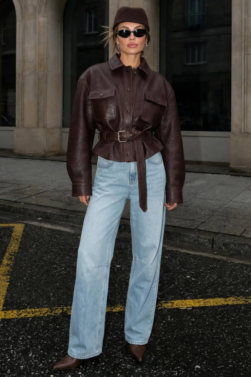 Leather Jacket with Belt
