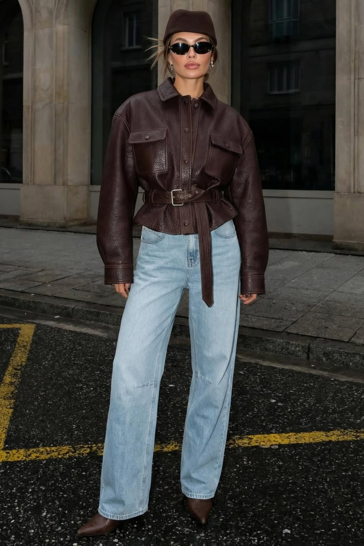 Leather Jacket with Belt