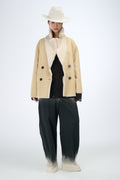 Shearling Reversible Beige Double-Breasted Jacket 70 cm