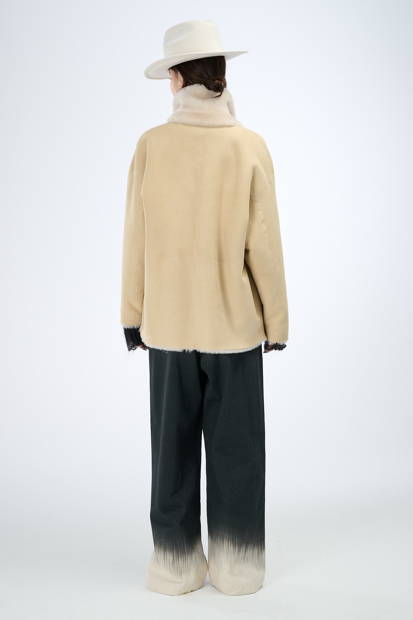 Shearling Reversible Beige Double-Breasted Jacket 70 cm