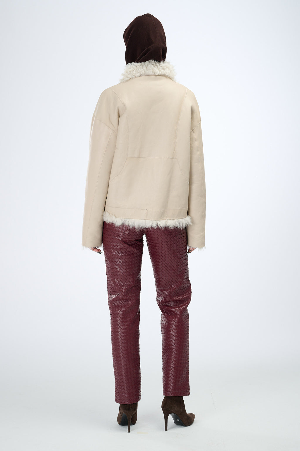 Shearling Reversible White Jacket with Strings 60 cm
