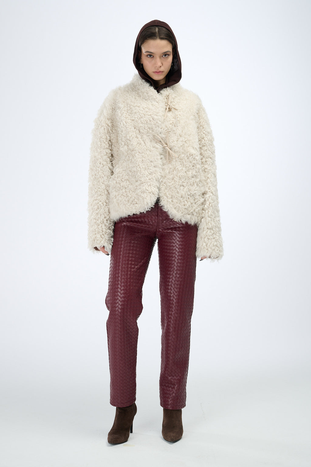 Shearling Reversible White Jacket with Strings 60 cm