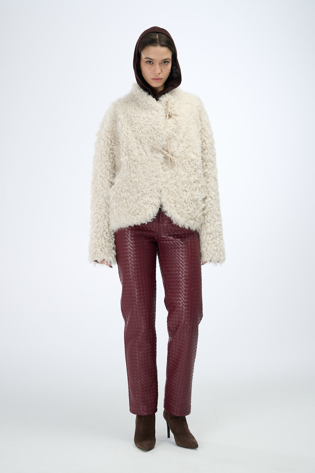 Shearling Reversible White Jacket with Strings 60 cm