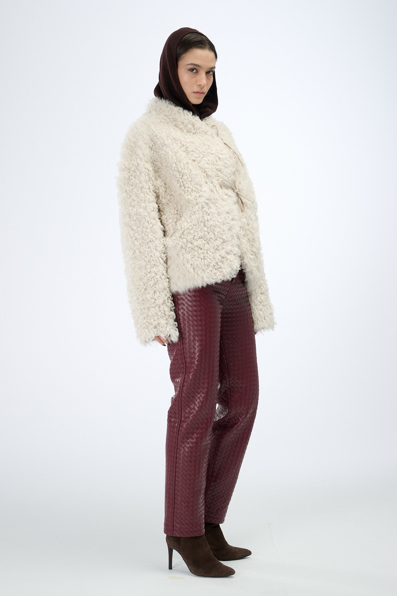 Shearling Reversible White Jacket with Strings 60 cm
