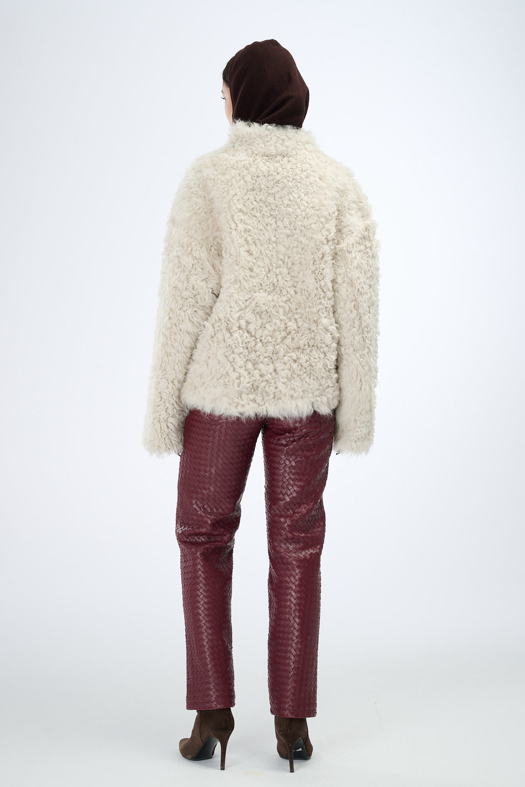 Shearling Reversible White Jacket with Strings 60 cm
