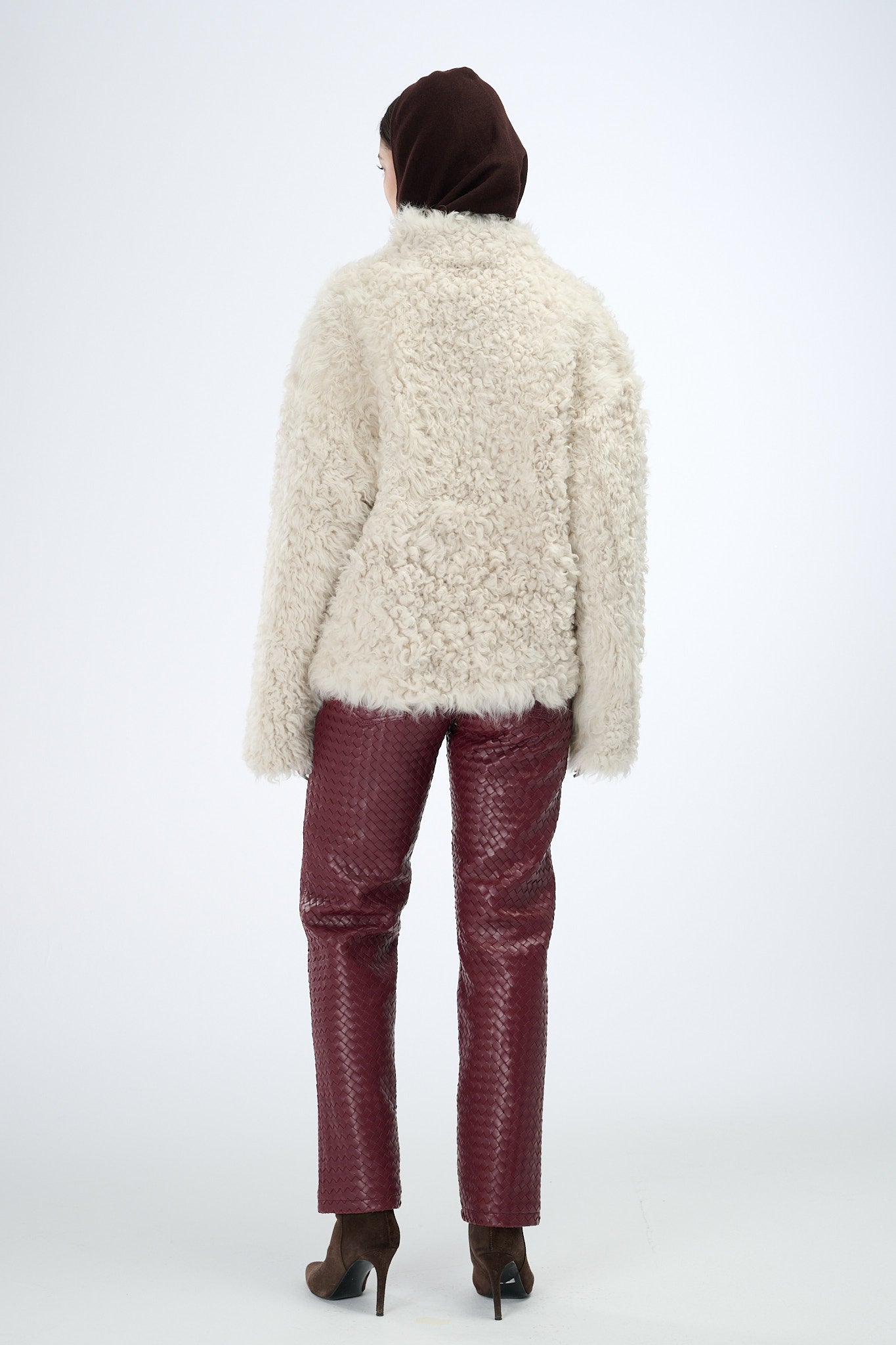 Shearling Reversible White Jacket with Strings 60 cm