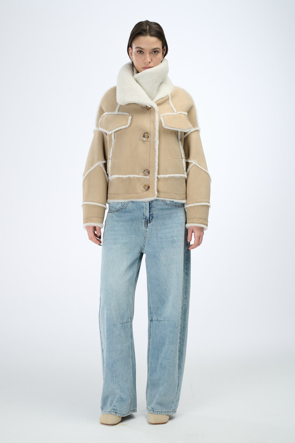 Shearling Reversible Beige Jacket 60 cm