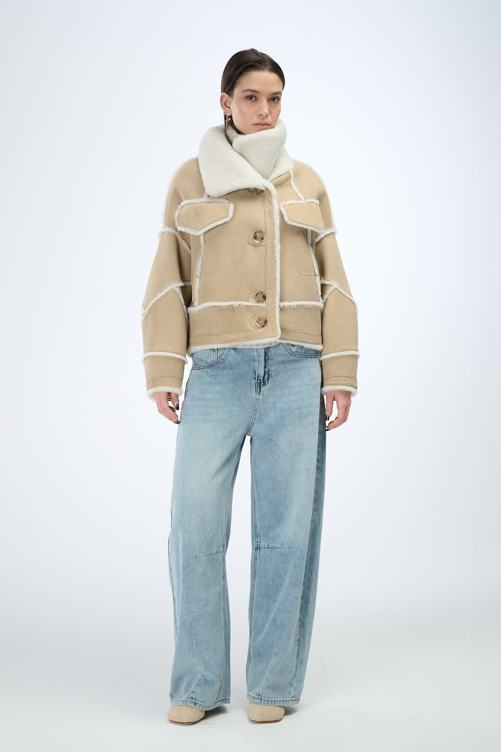 Shearling Reversible Beige Jacket 60 cm