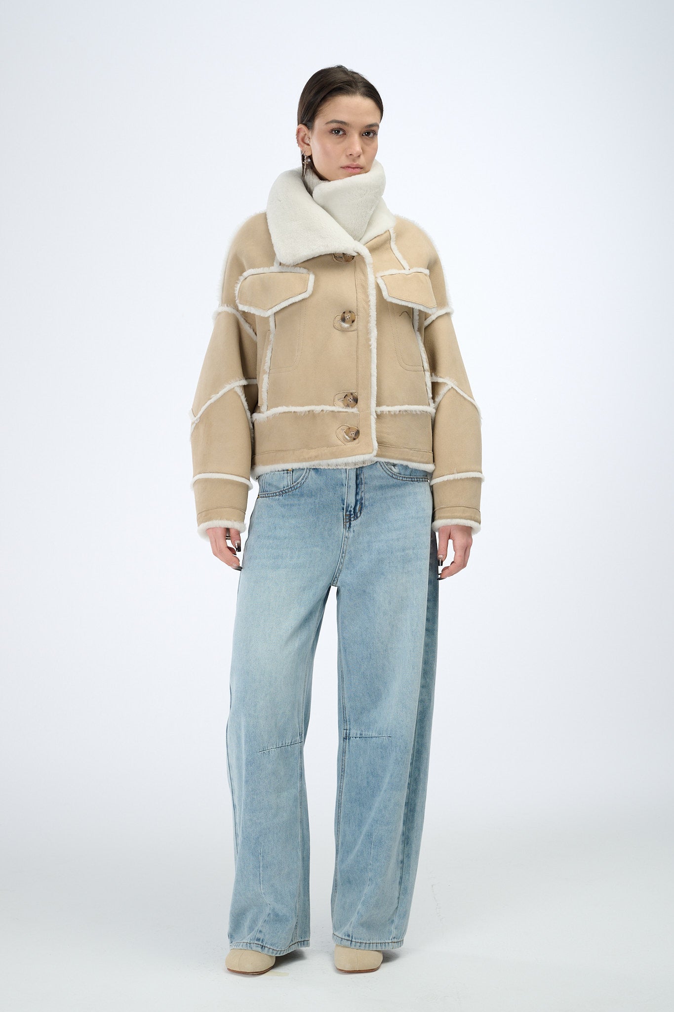 Shearling Reversible Beige Jacket 60 cm