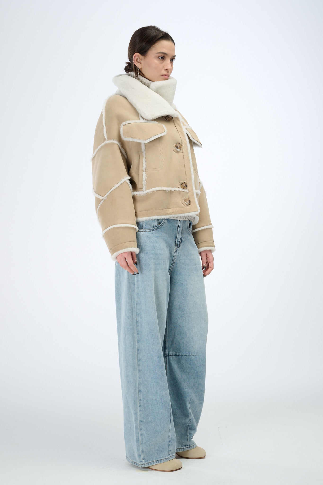 Shearling Reversible Beige Jacket 60 cm