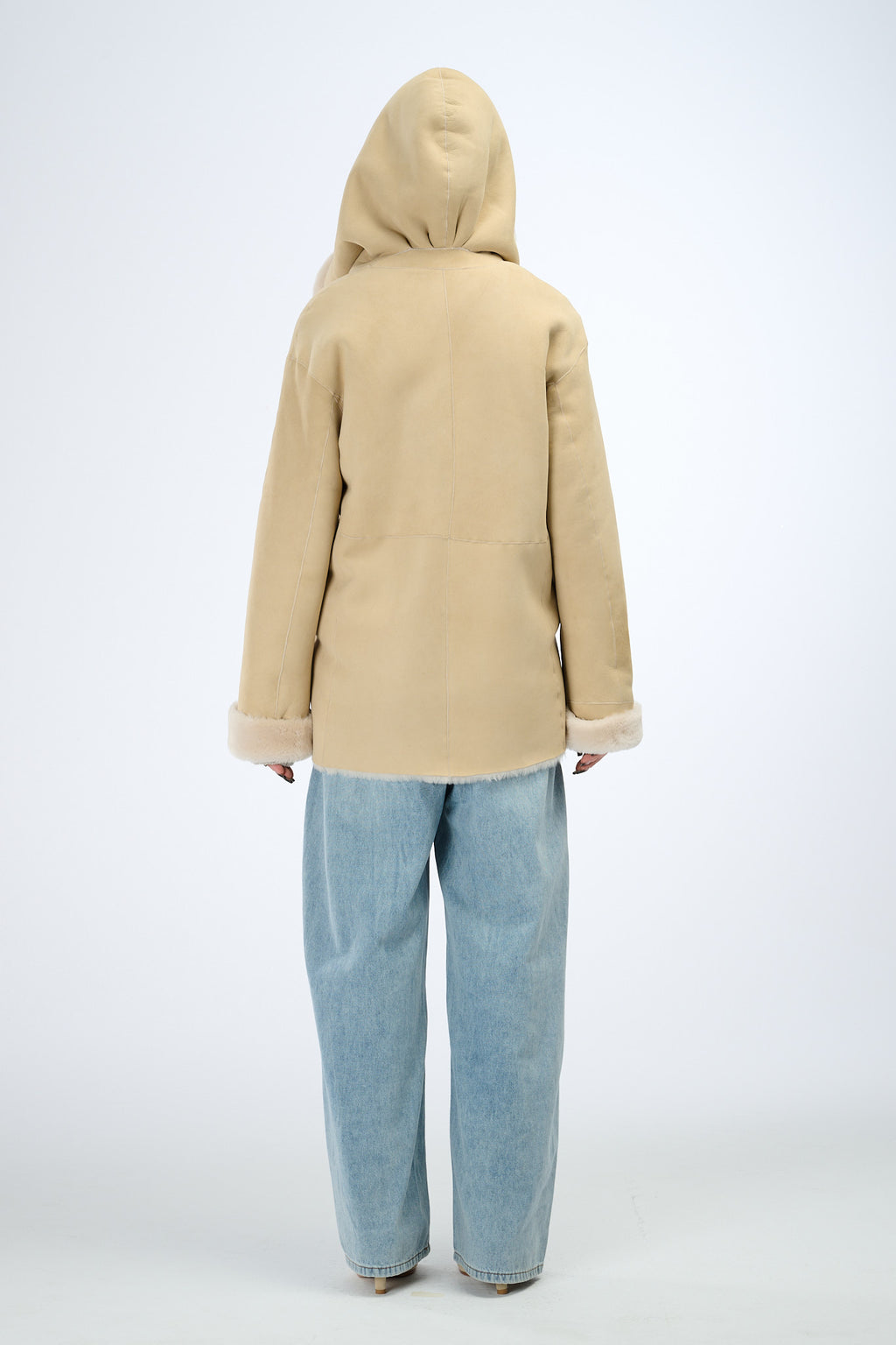 Shearling Reversible Jacket with Hood 70 cm