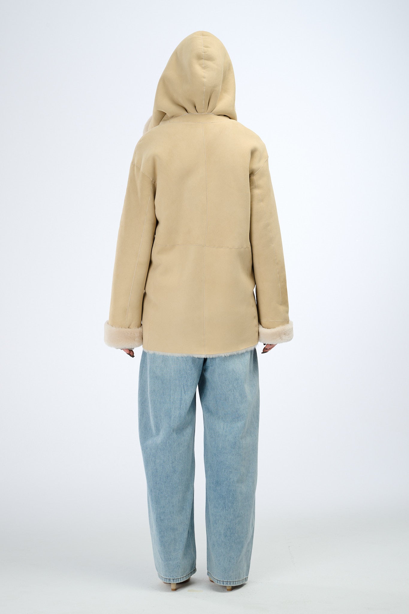 Shearling Reversible Jacket with Hood 70 cm