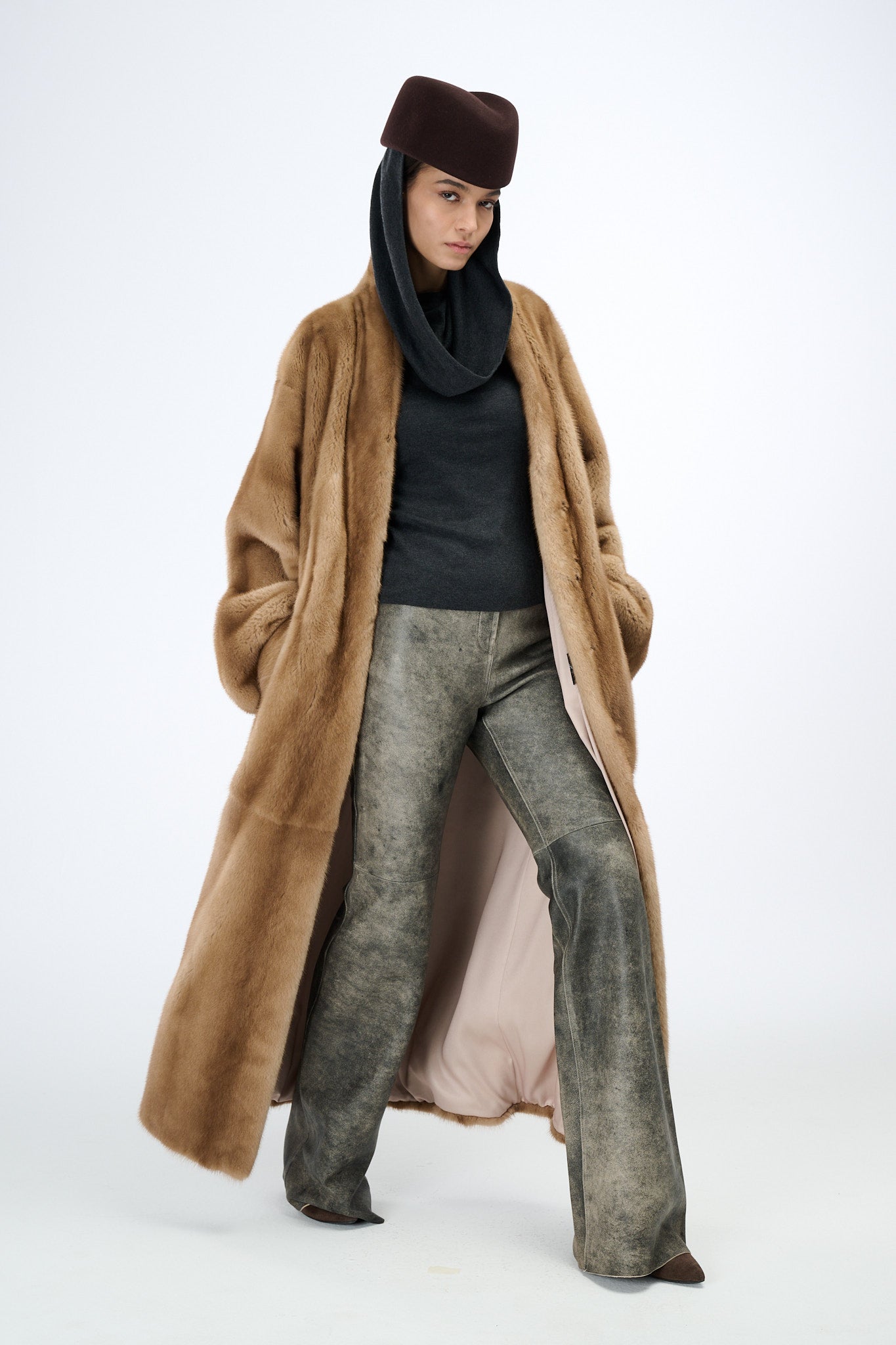Kimono Long Pastel Mink Coat 135 cm