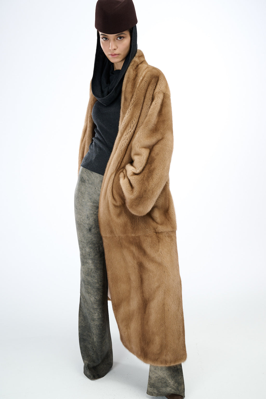 Kimono Long Pastel Mink Coat 135 cm