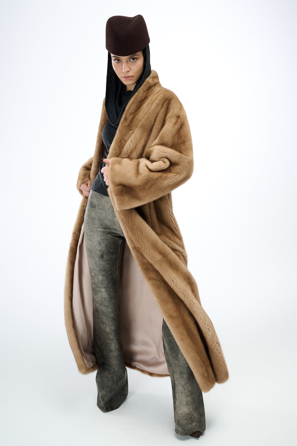 Kimono Long Pastel Mink Coat 135 cm