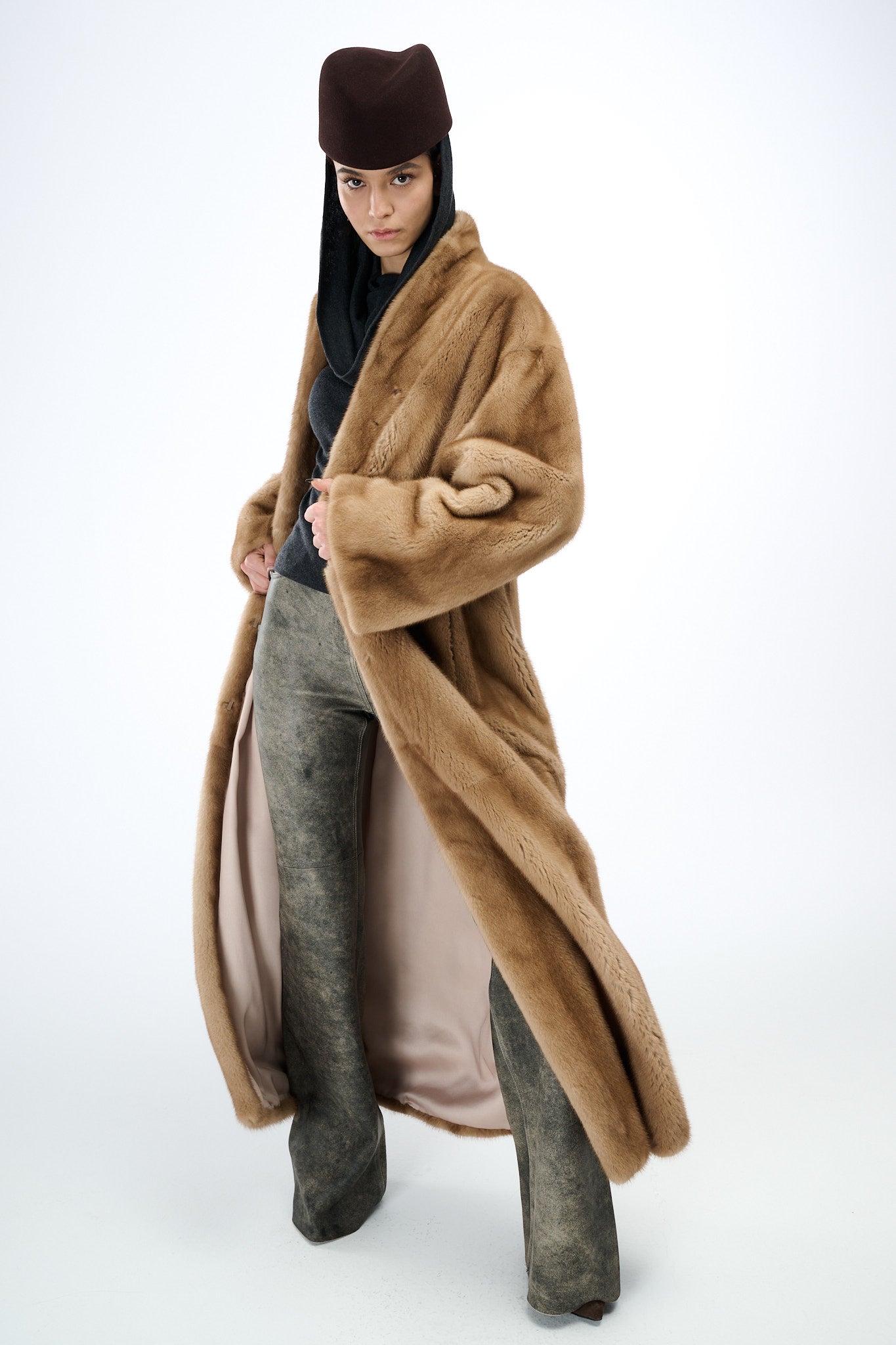 Kimono Long Pastel Mink Coat 135 cm