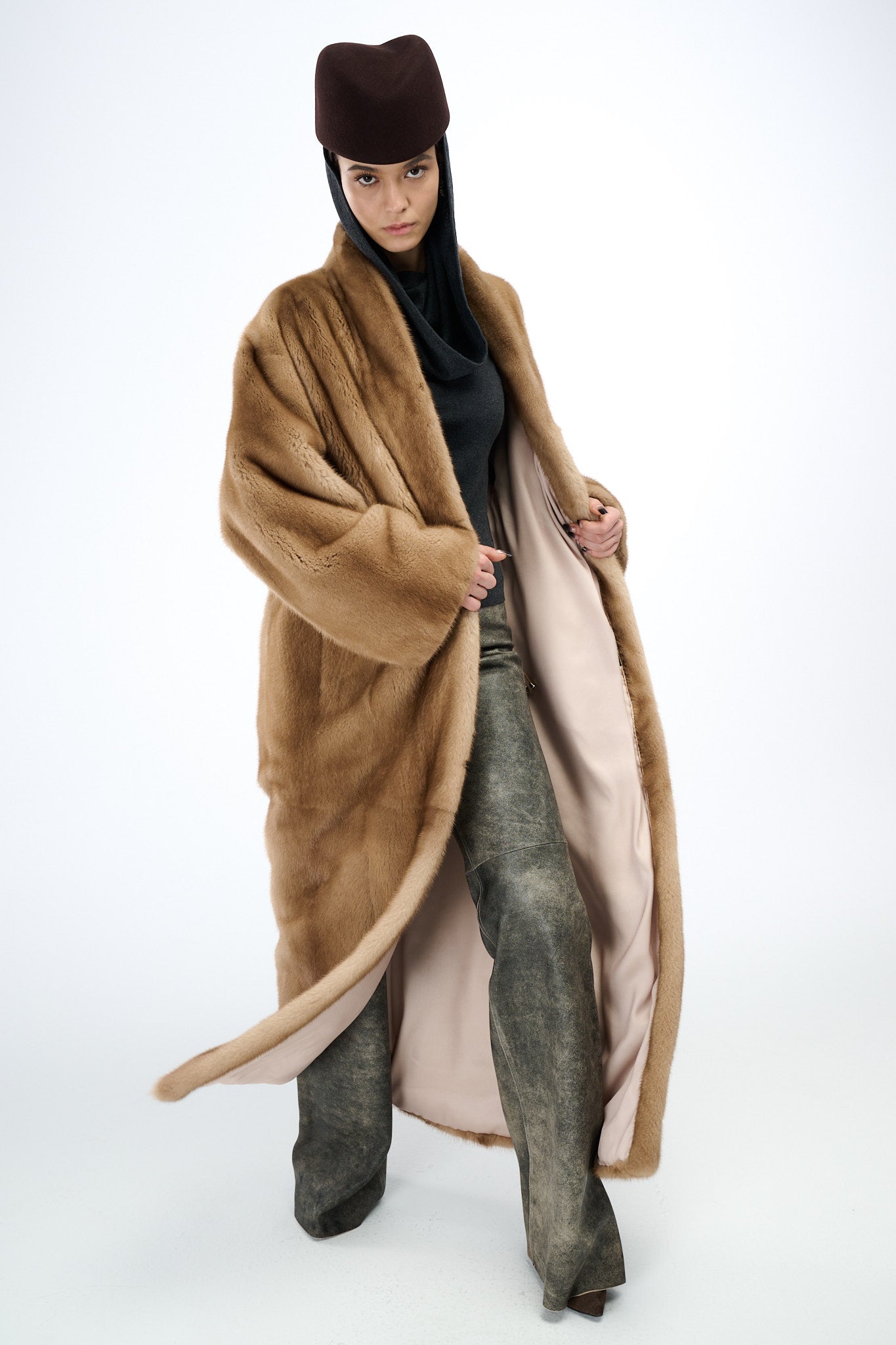 Kimono Long Pastel Mink Coat 135 cm