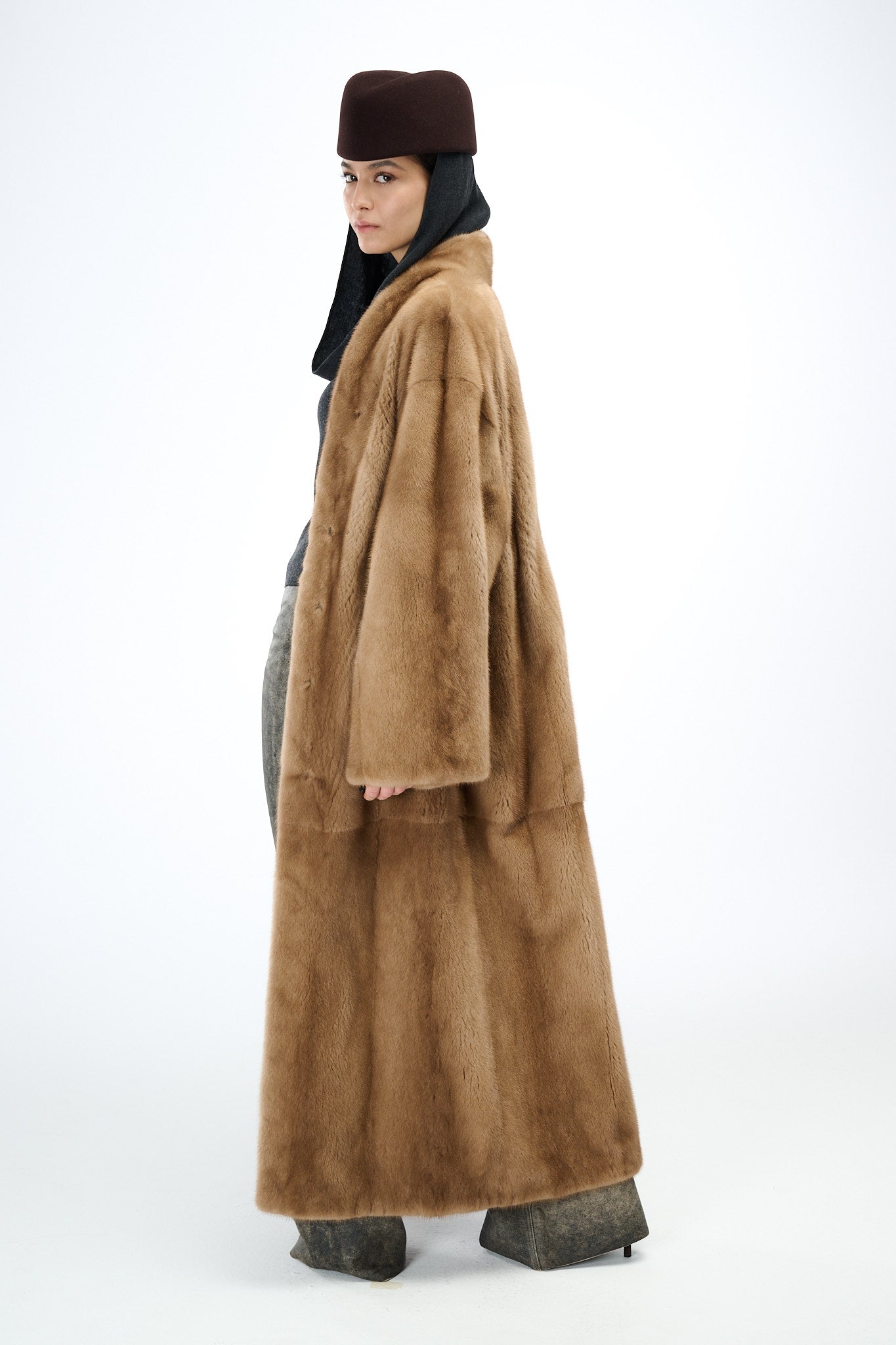 Kimono Long Pastel Mink Coat 135 cm