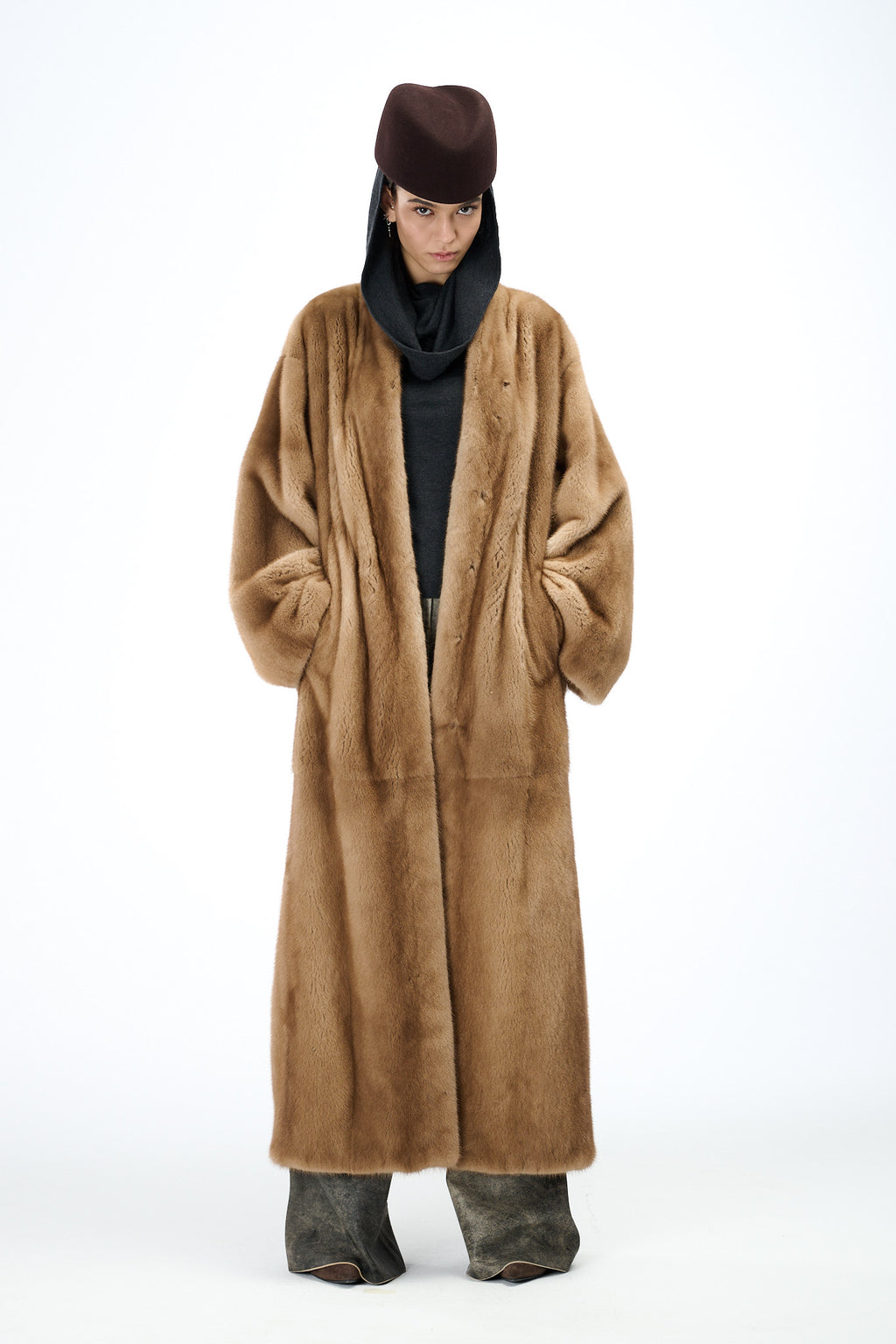 Kimono Long Pastel Mink Coat 135 cm