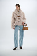 Shearling Reversible Beige Jacket with Belts 65 cm