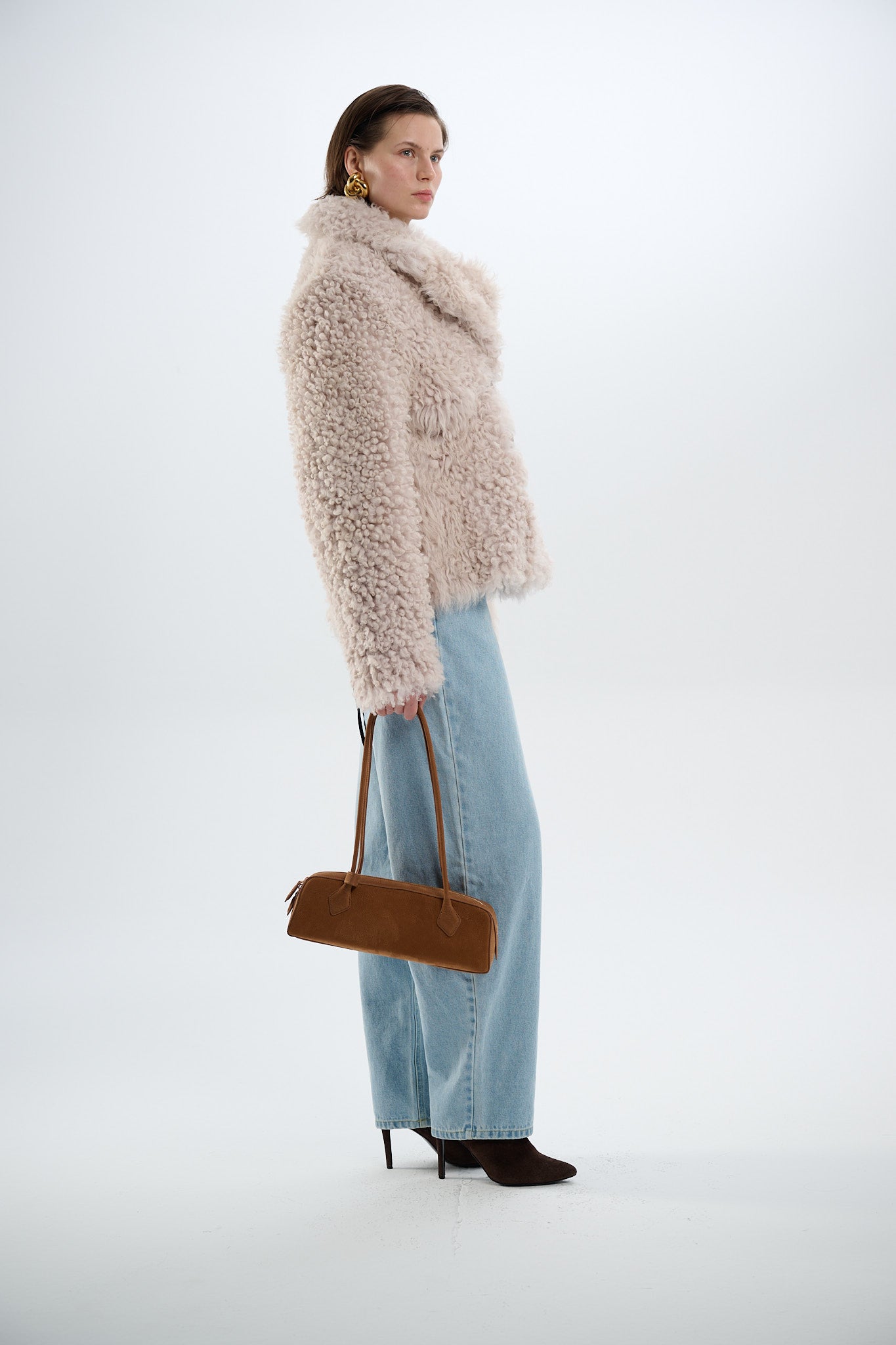 Shearling Reversible Beige Jacket with Belts 65 cm