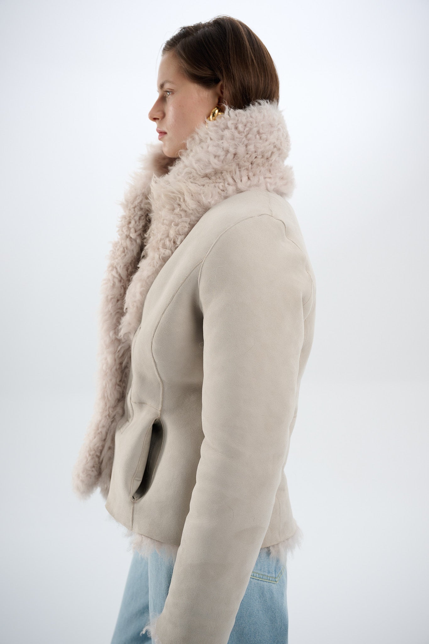 Shearling Reversible Beige Jacket with Belts 65 cm