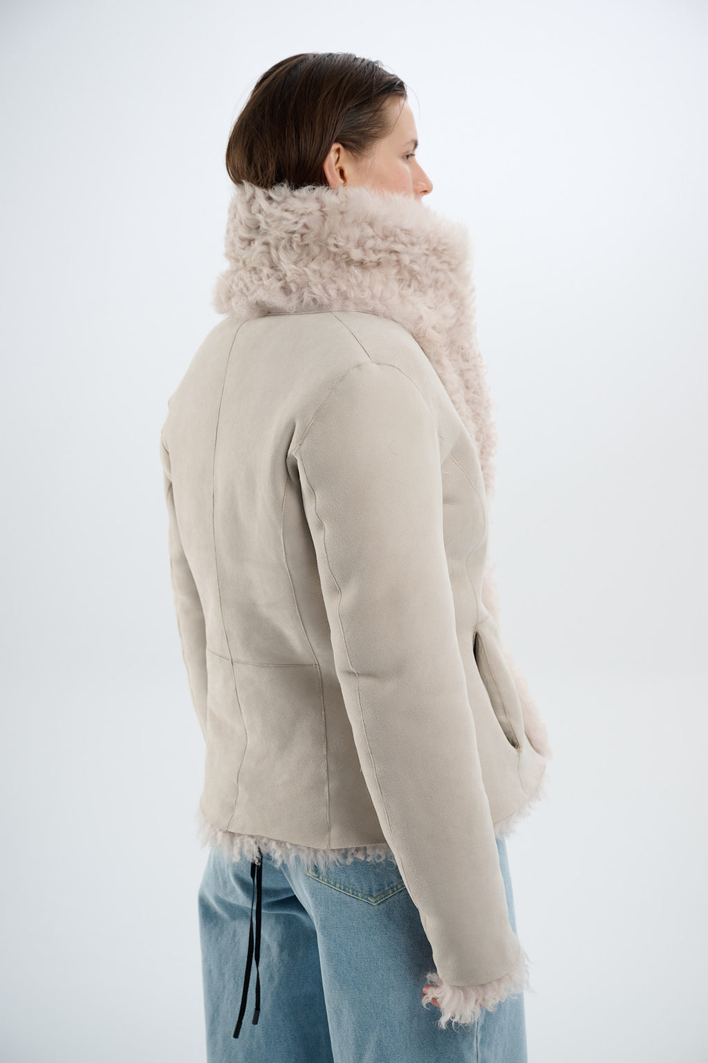 Shearling Reversible Beige Jacket with Belts 65 cm