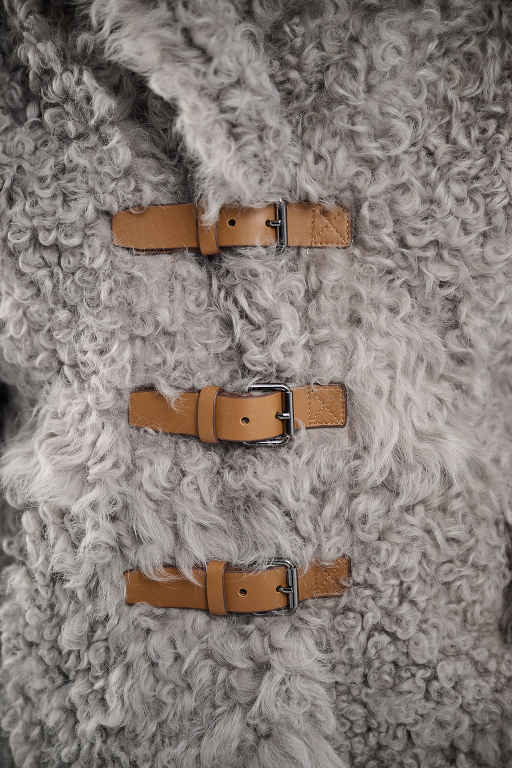 Shearling Reversible Grey Jacket with Belts 65 cm