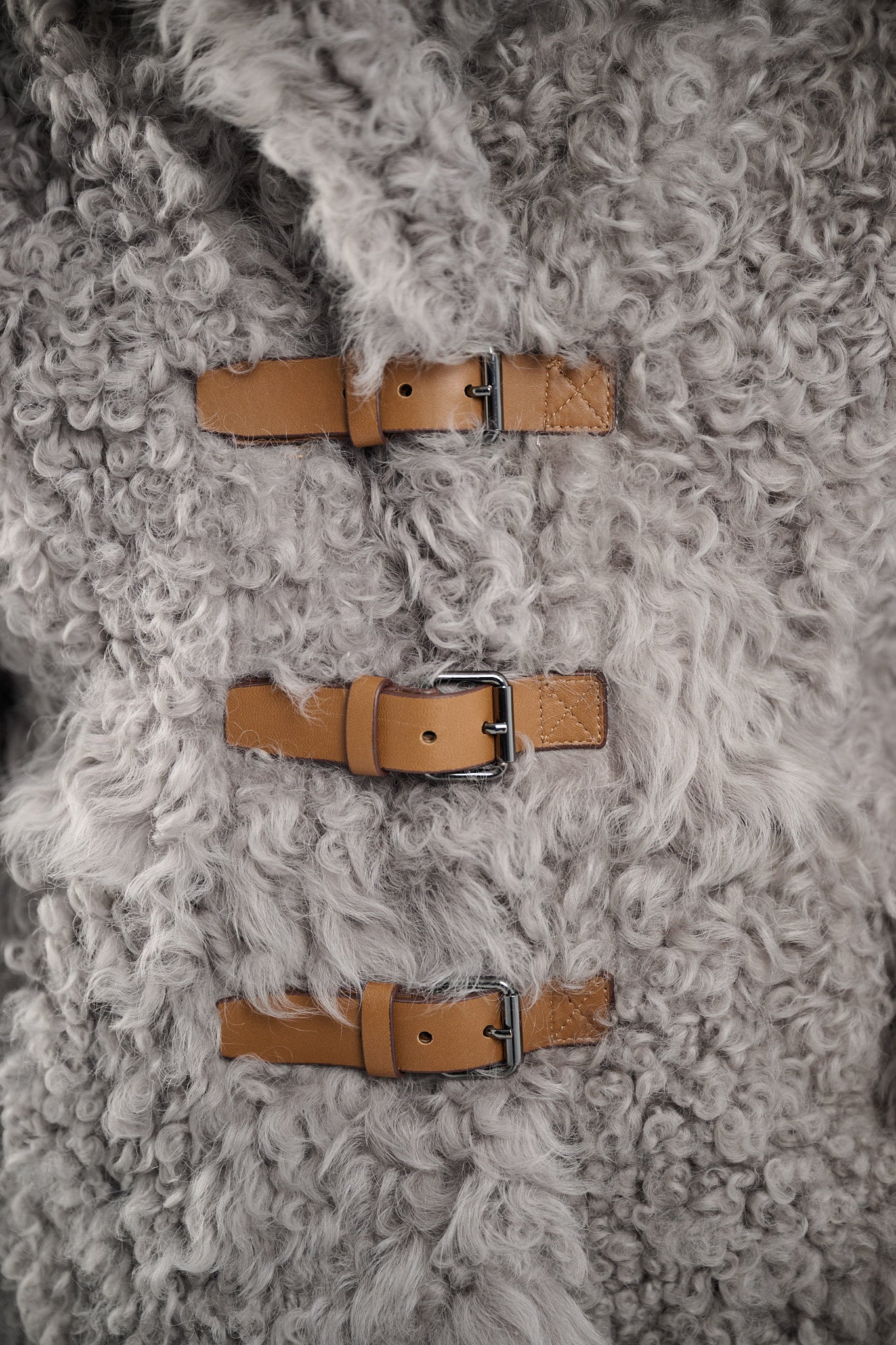 Shearling Reversible Grey Jacket with Belts 65 cm
