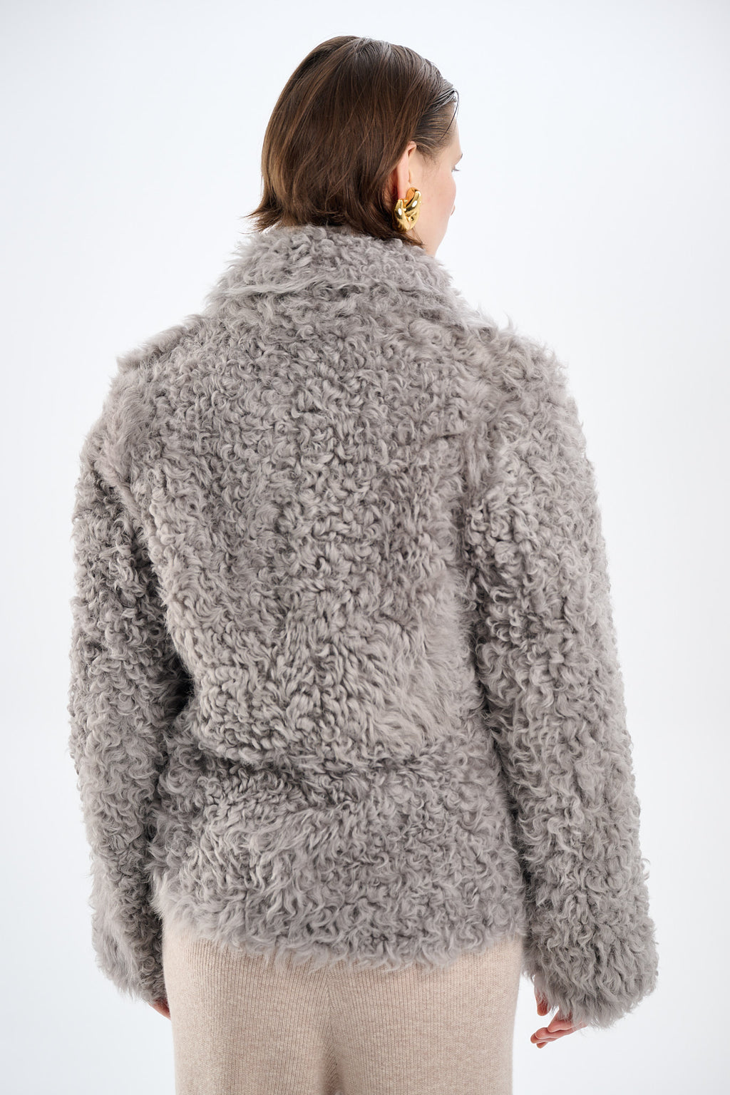 Shearling Reversible Grey Jacket with Belts 65 cm
