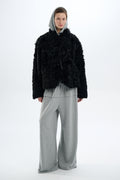 Shearling Reversible Black Jacket with Strings 60 cm