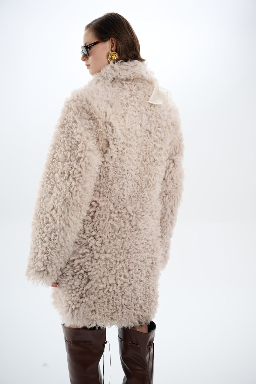 Shearling Beige Reversible 2-Side Coat with Belts 100 cm