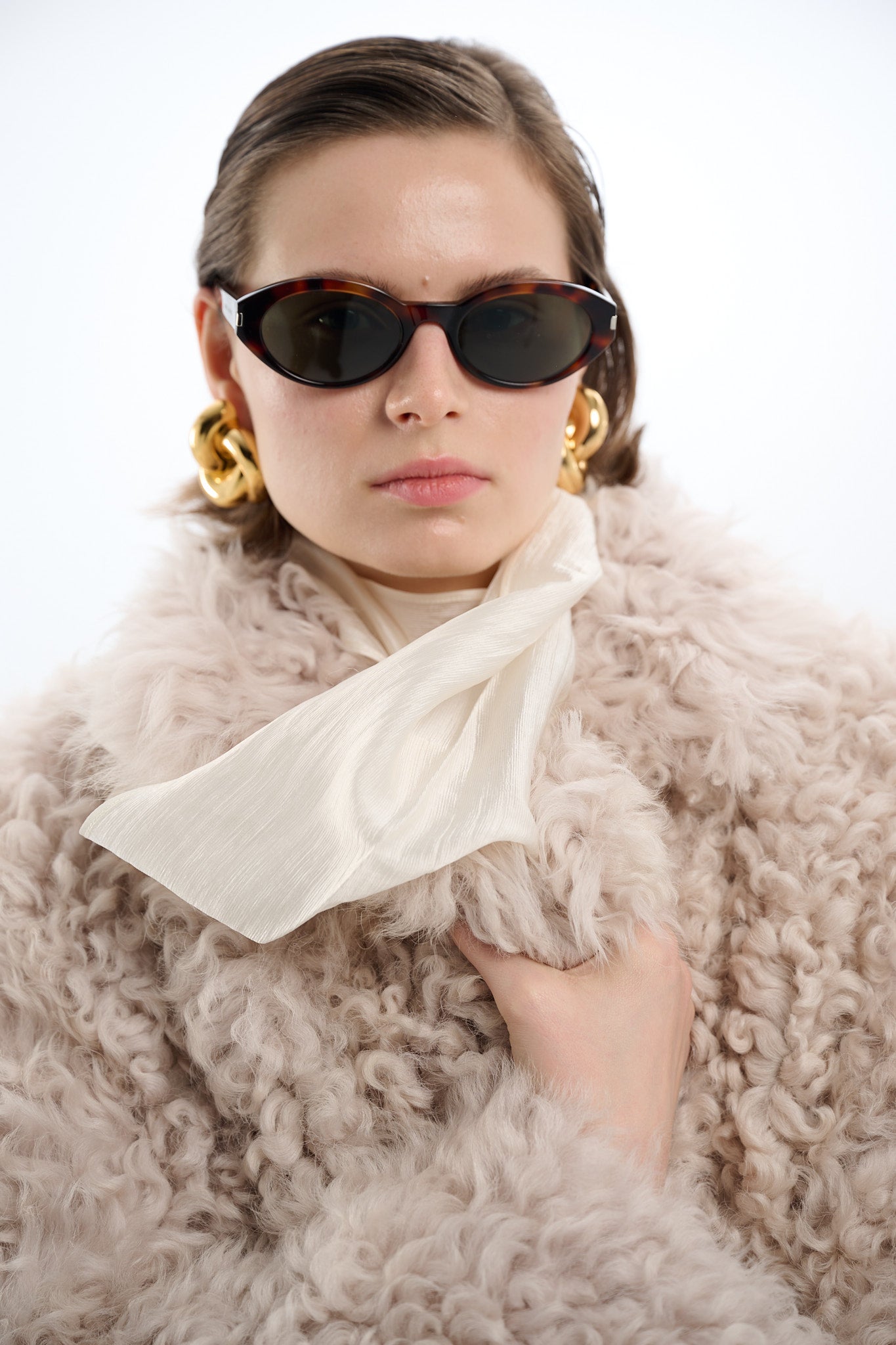 Shearling Beige Reversible 2-Side Coat with Belts 100 cm