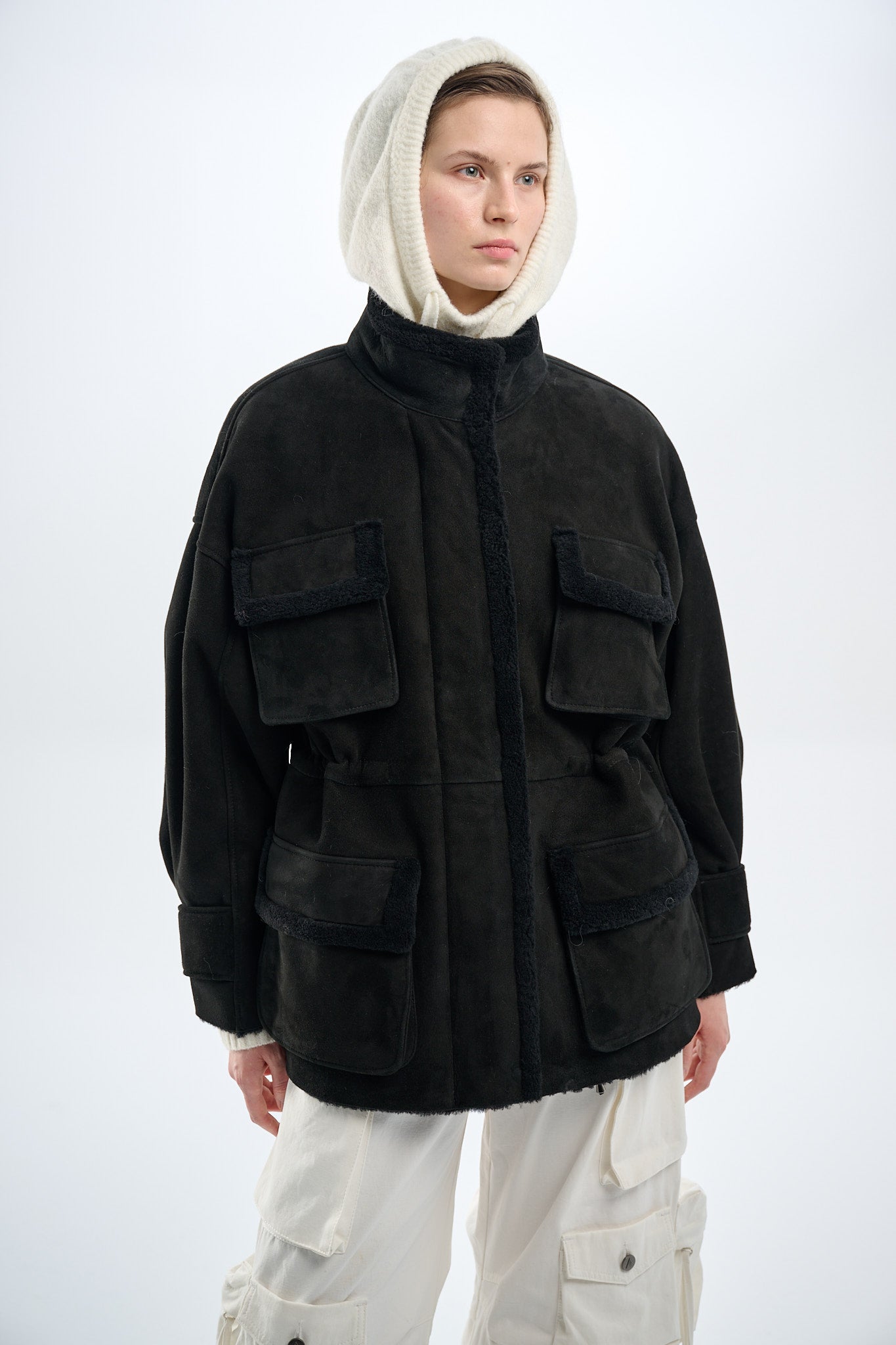 Shearling Black Suede Parka 70 cm
