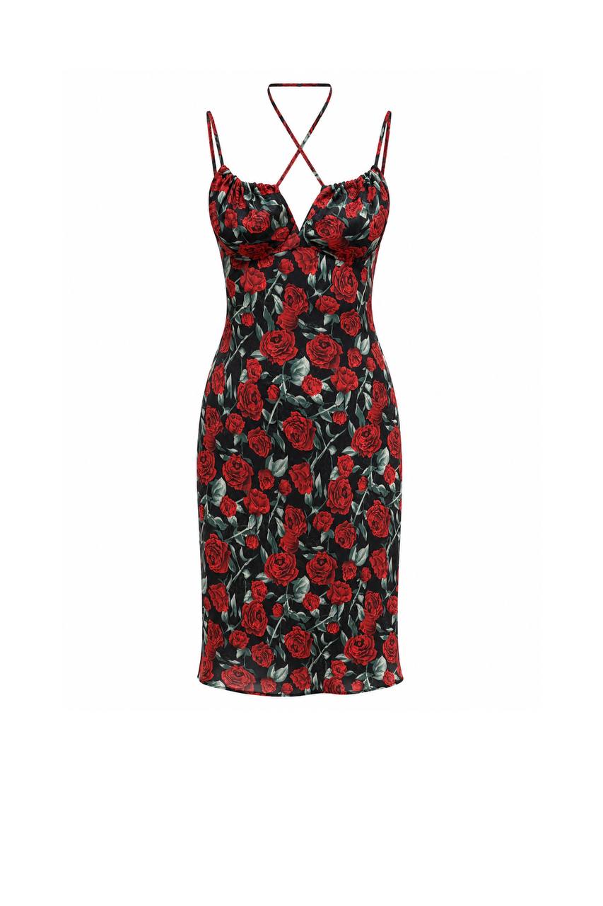 Short Flower Print Silk Dress