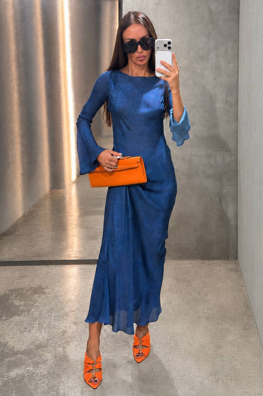 Long Navy Silk Dress