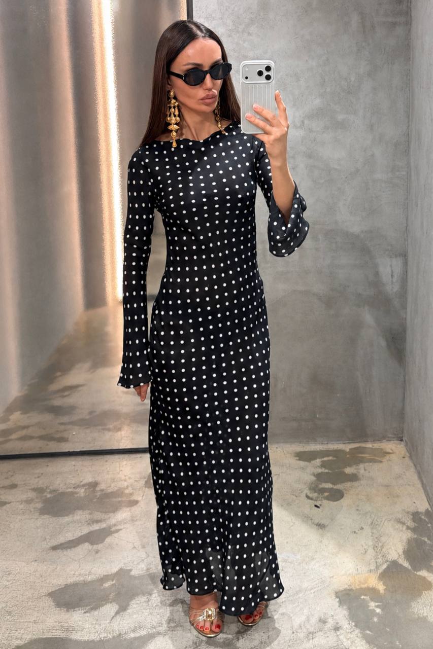 Long Polka Dot Silk Dress